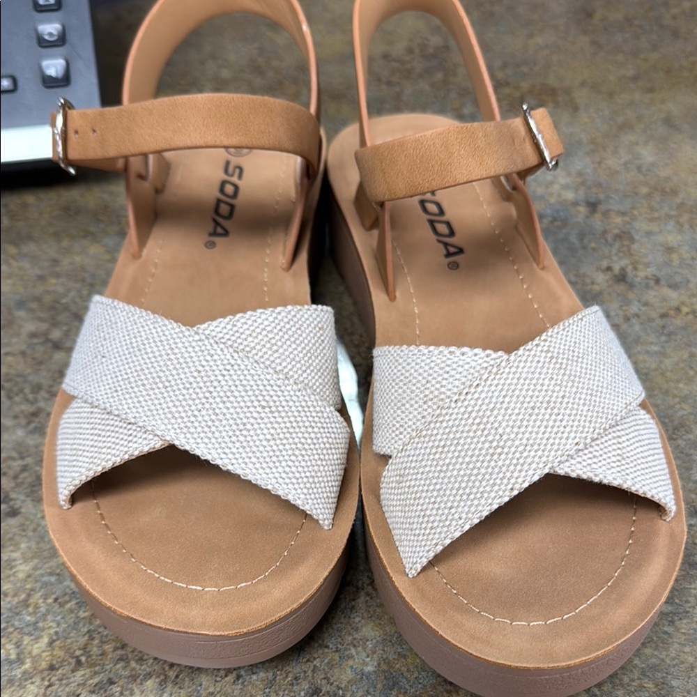 Soda Tan and Cream Criss-Cross Sandals